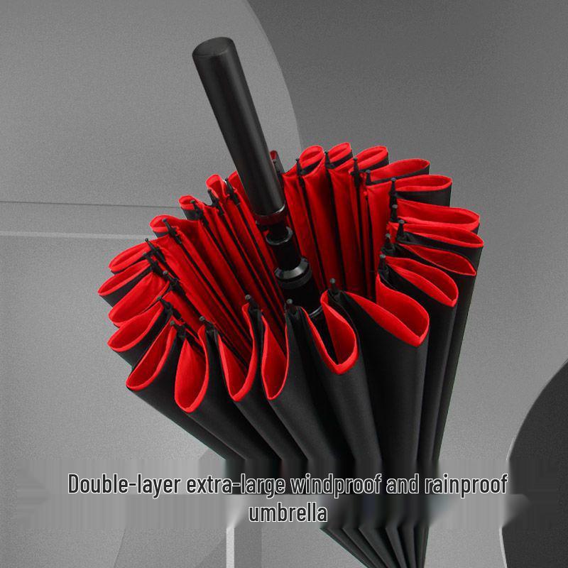 Extra Large Double Layer Men's Umbrella - 24 Bone, Long Handle, Reinforced, Thickened, Wind & Rain Resistant.
