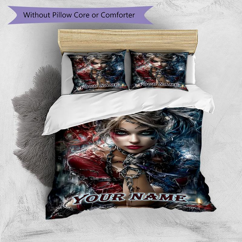 3PC Custom Name Dark Fantasy Portrait Bedding Set Printed Bedding Set Duvet Cover Closure Includes 1 Duvet Cover & 301 Pillowcases for Bedroom