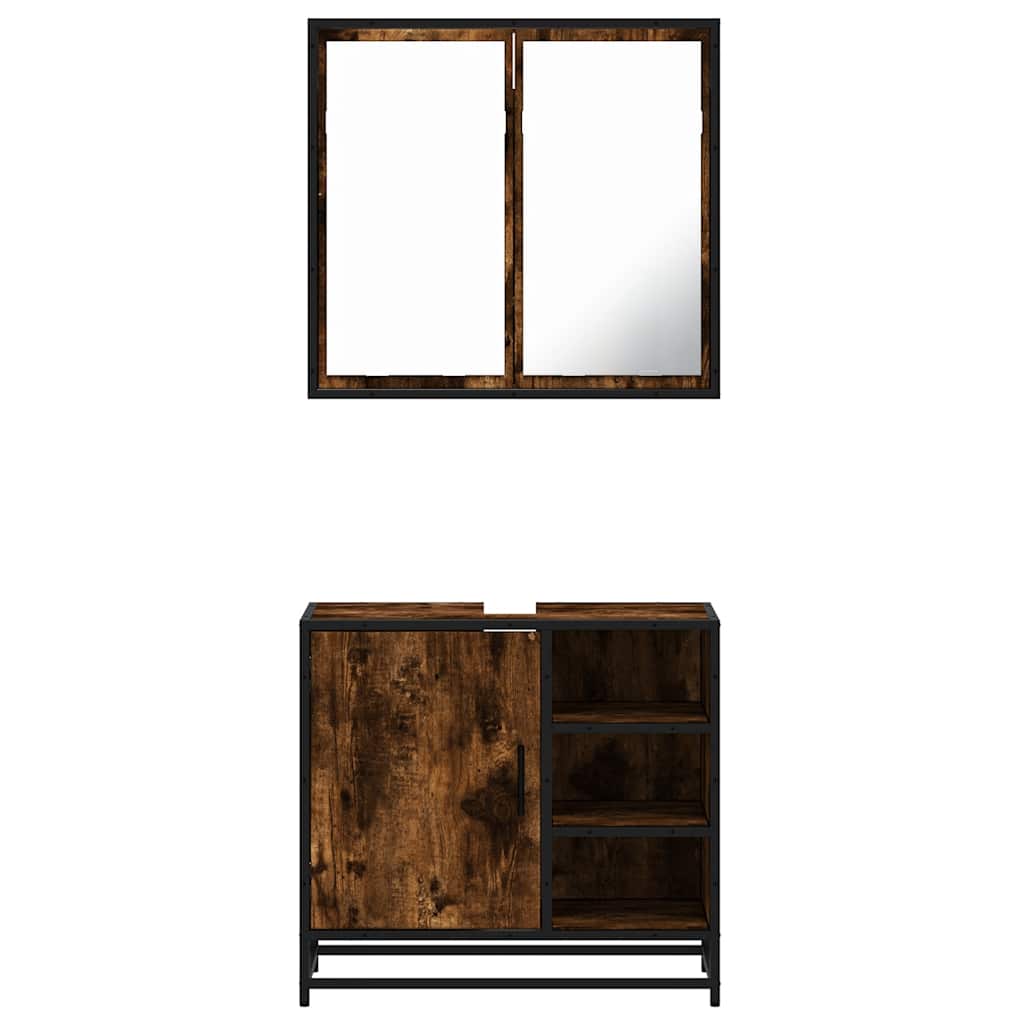 2 Piece Bathroom Furniture Set Smoked Oak Wood Based Panel