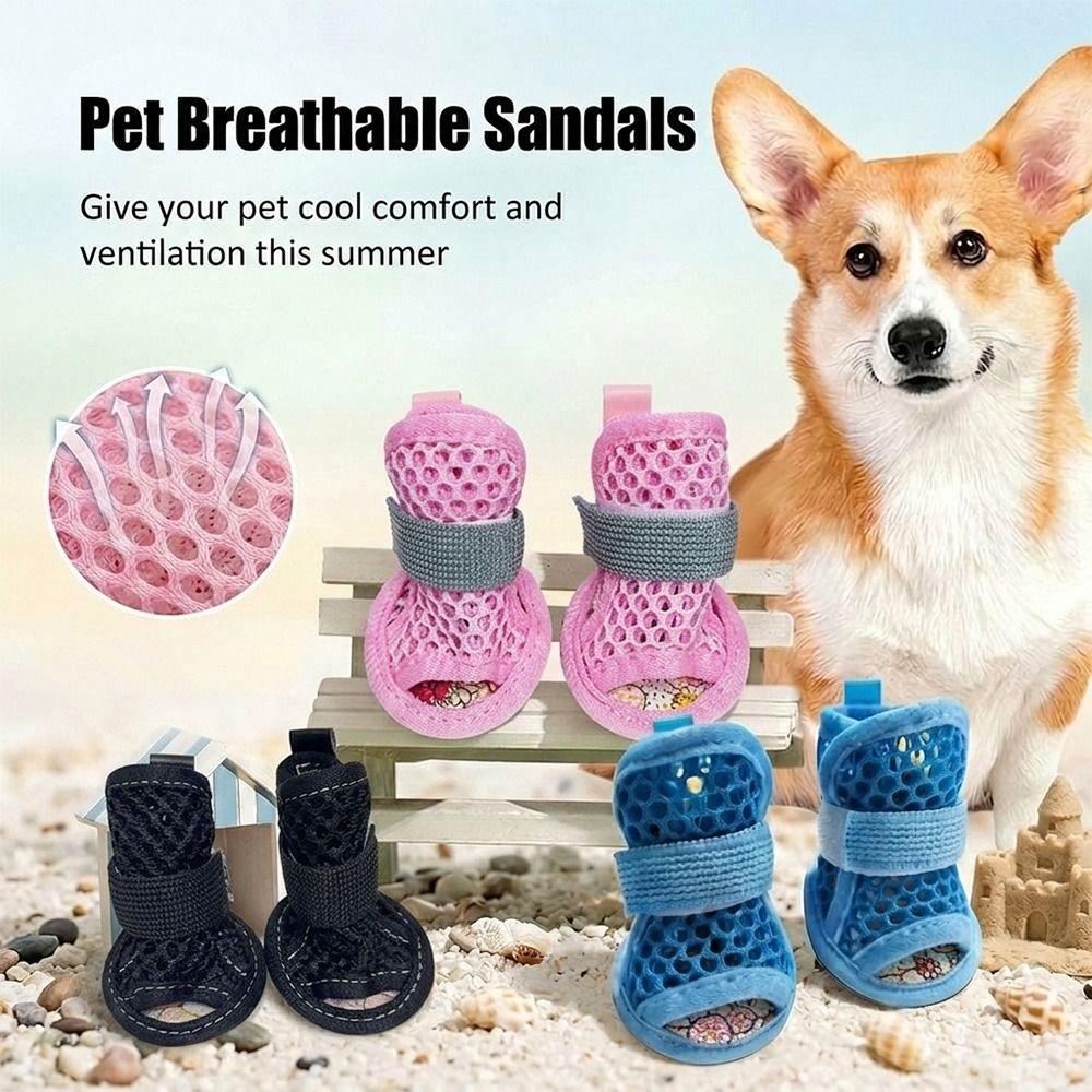 4Pcs Soft-sole Pet Sandals Non-slip Cooling Dog Boots Cute Dog Shoes Summer