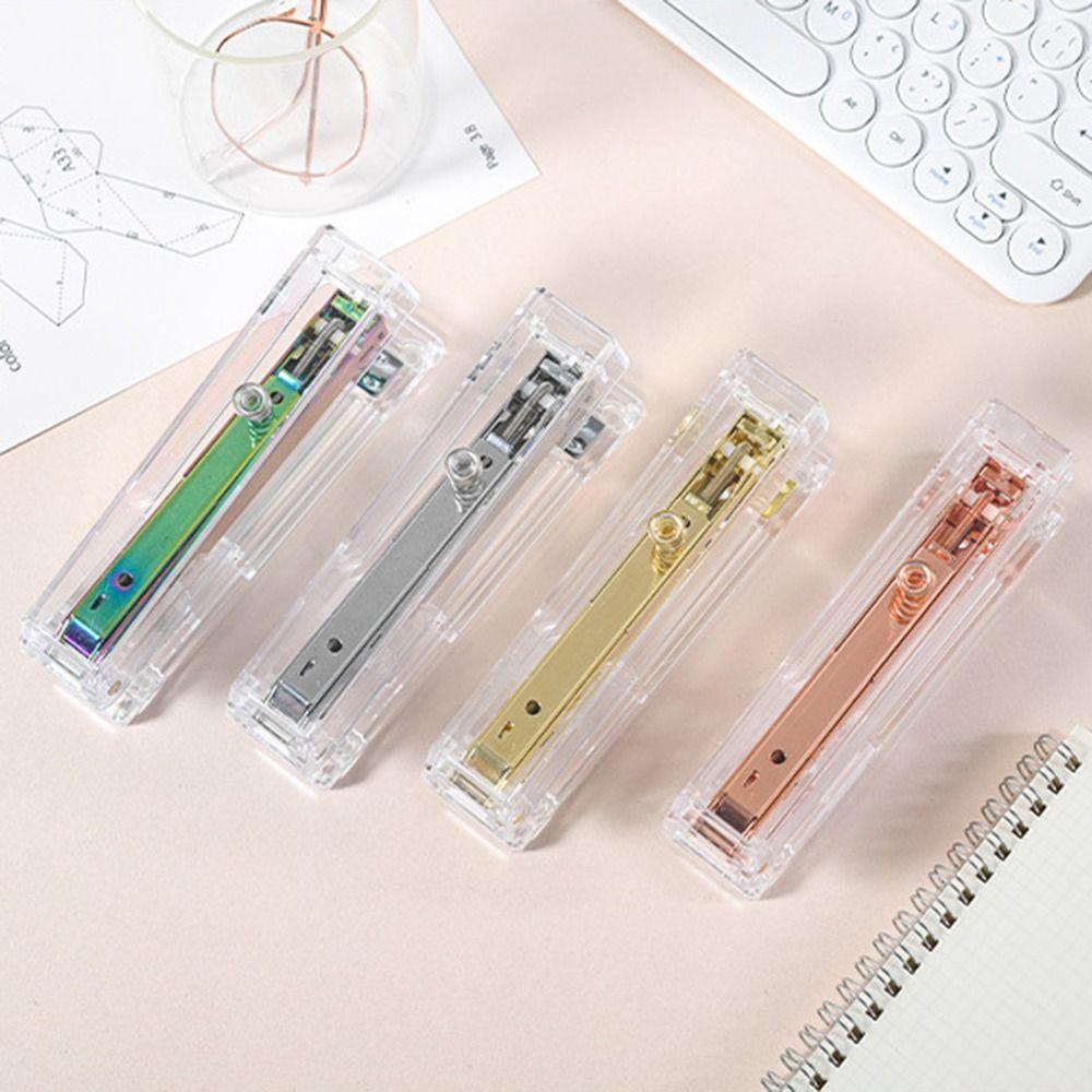 Manual Paper Stapler Rose Gold Book Binding Machines Transparent Stapler Student
