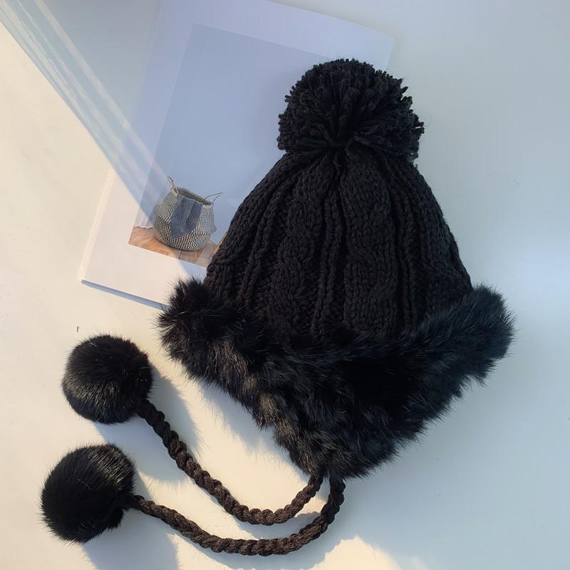 Вязаная шапка Sweet Rabbit с подкладкой из флиса и меха, незаменимое тепло зимой и осенью. Супер очаровательные с помпонами на ушах