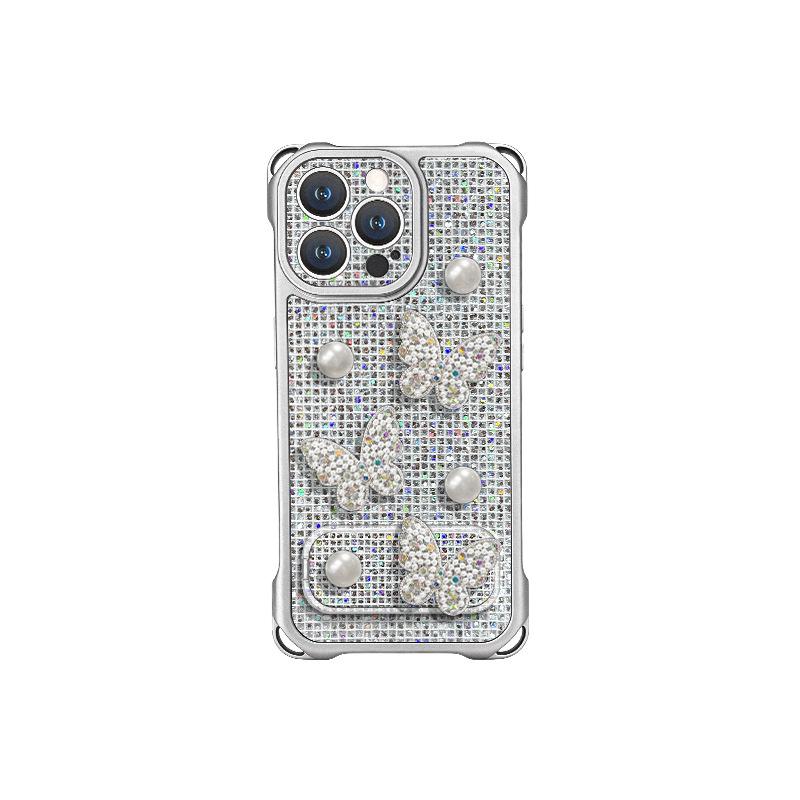 Pearl Butterfly fits iPhone 17, phone case, 15 four-corner lanyard, iPhone 16 Pro Max crossbody 14, stand 13