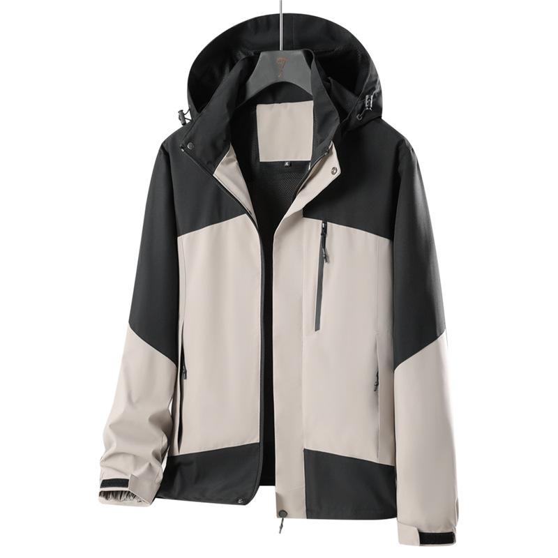 Autumn and Winter New Style Color-blocking and Mesh Outdoor Jacket Single-layer Couple Hooded Single-stroke Casual Loose Mountaineering Jacket