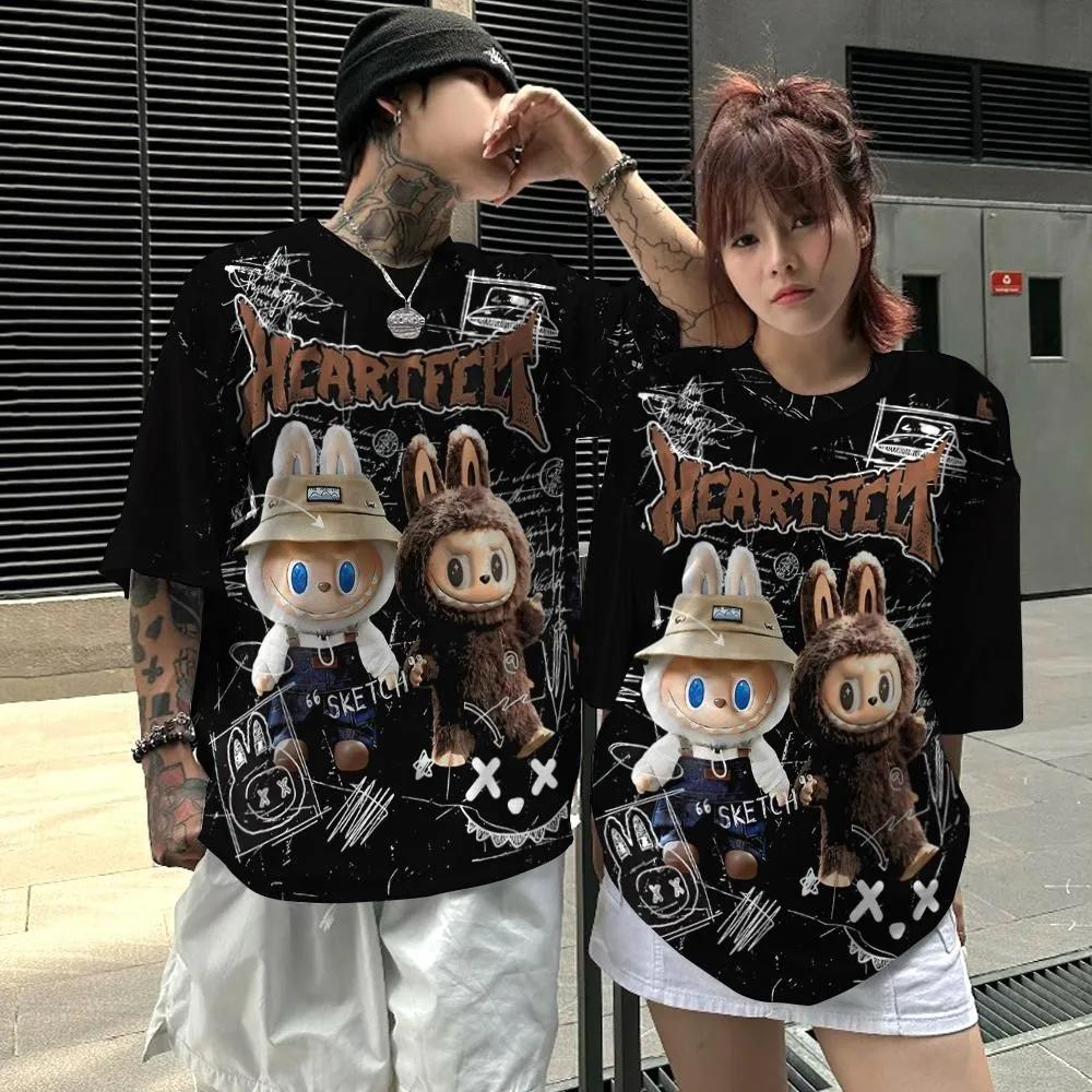 Летний топ с круглым вырезом и 3D-принтом с узором Лабубу, модная повседневная футболка унисекс с коротким рукавом для пар