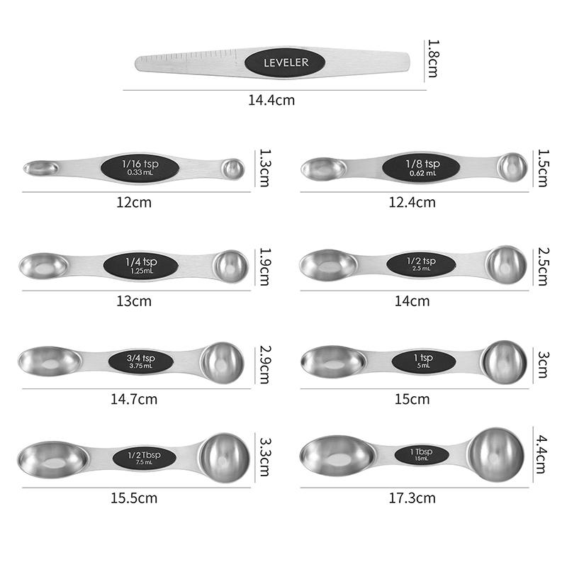 9pcs Set Stainless Steel Measuring Spoons with Magnetic Suction Gram Dosing Spoon with Scale Measuring Spoon Baking Tool LS007