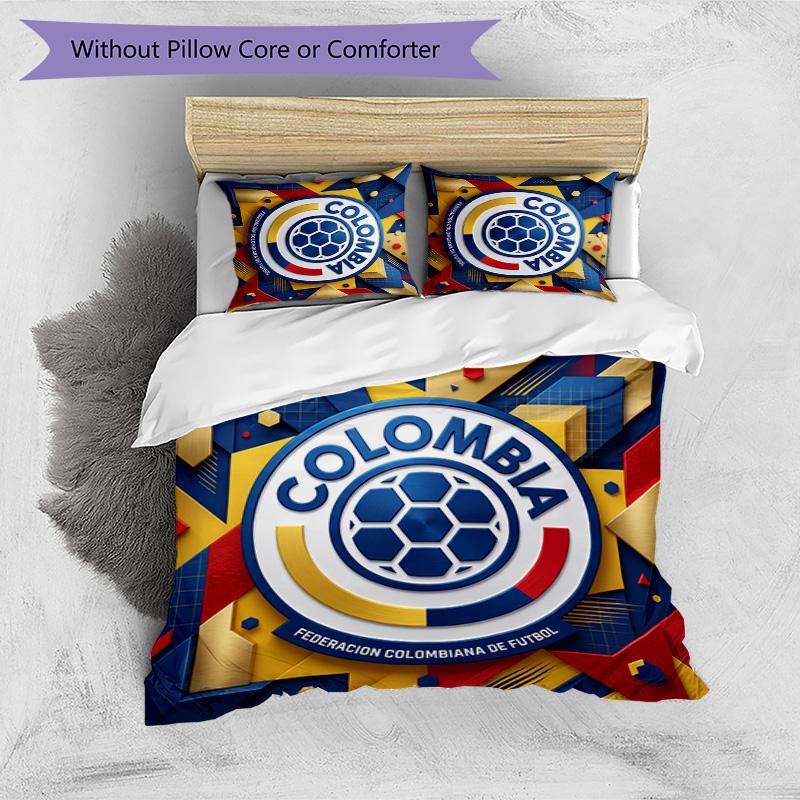 Colombia Football Printed Bedding 3 Piece Set Cozy Breathable Bed Cover Set as Housewarming Holiday Gift