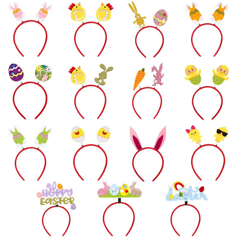 2Pcs Happy Easter Hair Hoop Bunny Carrot Eggs Chick Headband Party Prop