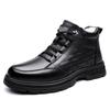 Fashion New Designer Leather Velvet Platform Ankle Boots for Men Winter Soft-soled Men's Cotton Shoes Fashion Black Warm Male Snow Boots