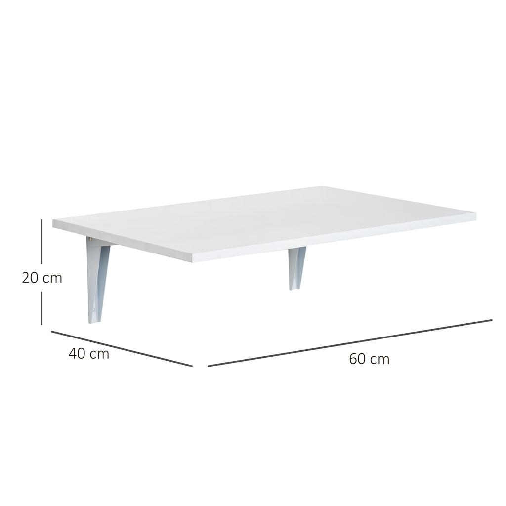 Wall-Mounted Folding Table Wooden Drop-Leaf Wall Table Space-Saving for Kitchen Dining Room Bedroom 60x40x20 cm White