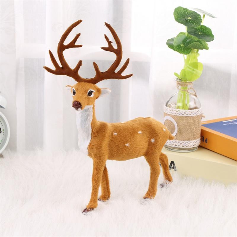 Christmas Cartoon Elk Plush Simulation Reindeer Deer Party Scene Layout Fake Elk Figurine Home Decoration For Desktop Ornaments