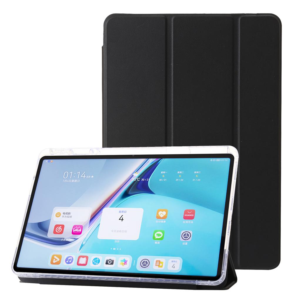 For Huawei MatePad SE 11 Case Tri-Fold Stand Leather+TPU+Acrylic Clear Back Tablet Cover