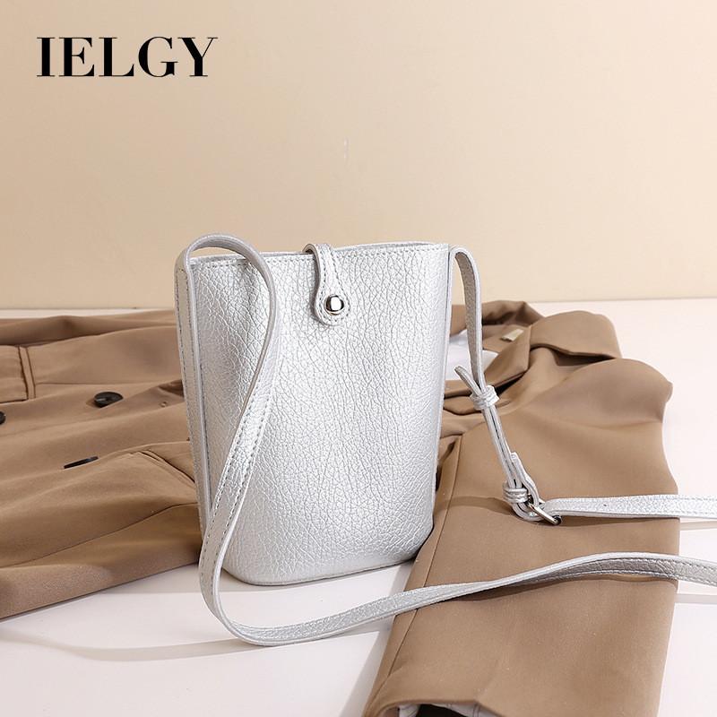 Ielgy Pearl Silver High-End Soft Leather Cross-Body All-Match Simple Ladies Mobile Phone Bag