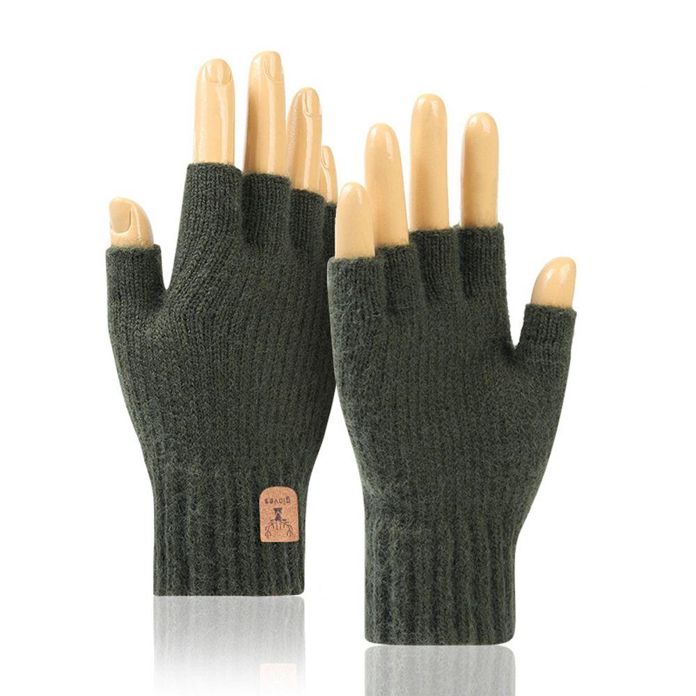 Leather Label Antler Men Wool Mittens Half-finger Gloves Female Gloves Knitted Cashmere Gloves