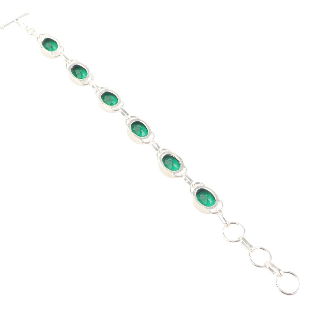 Хромдиопсид Драгоценный камень 925 Стерлинговое серебро Ювелирный браслет 8" Для свадебного подарка RB-10-2