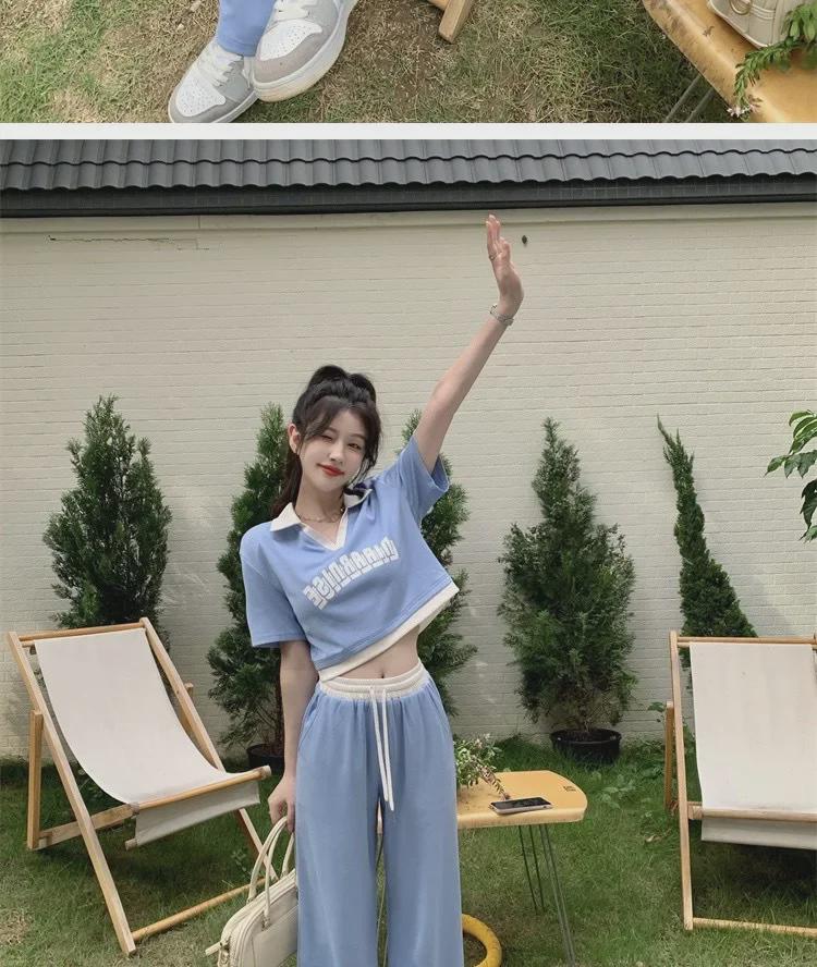 Женский летний спортивный повседневный костюм-двойка: Рубашка поло и брюки-драп