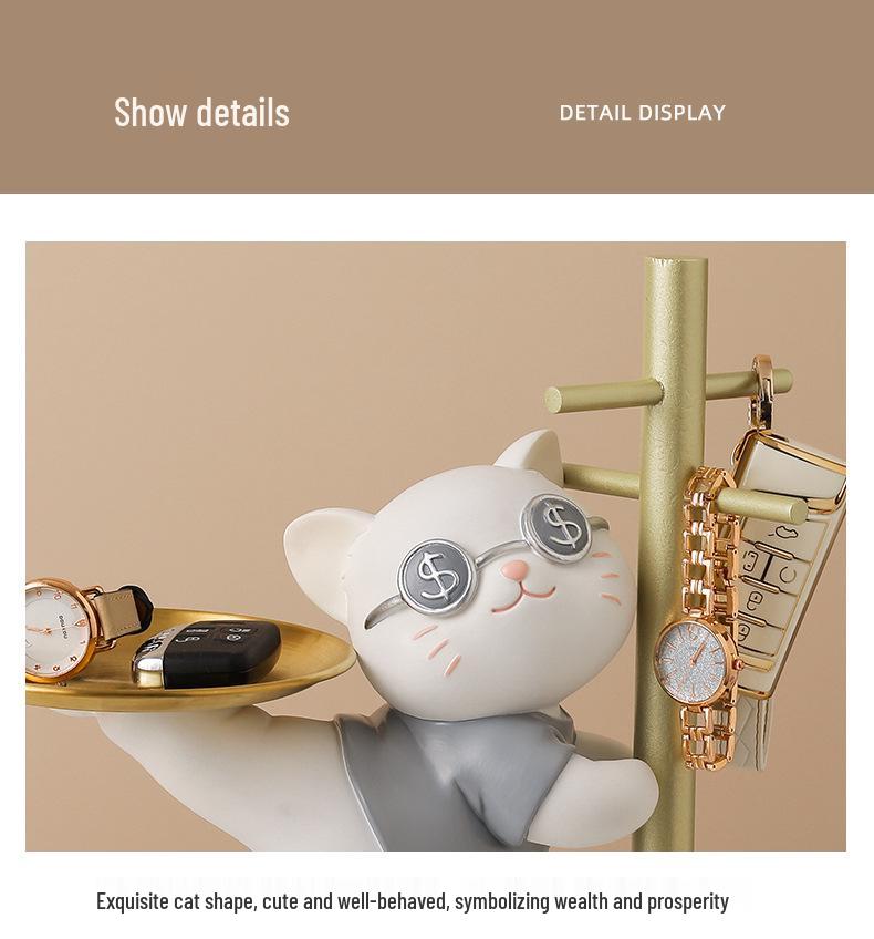 Lucky Cat Resin Craft Key Holder for Home Decor & Children's Room Storage