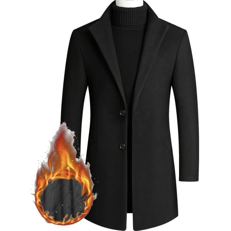 Осенне-зимнее мужское шерстяное пальто средней длины, ветровка, утолщенное мужское однотонное пальто, костюм