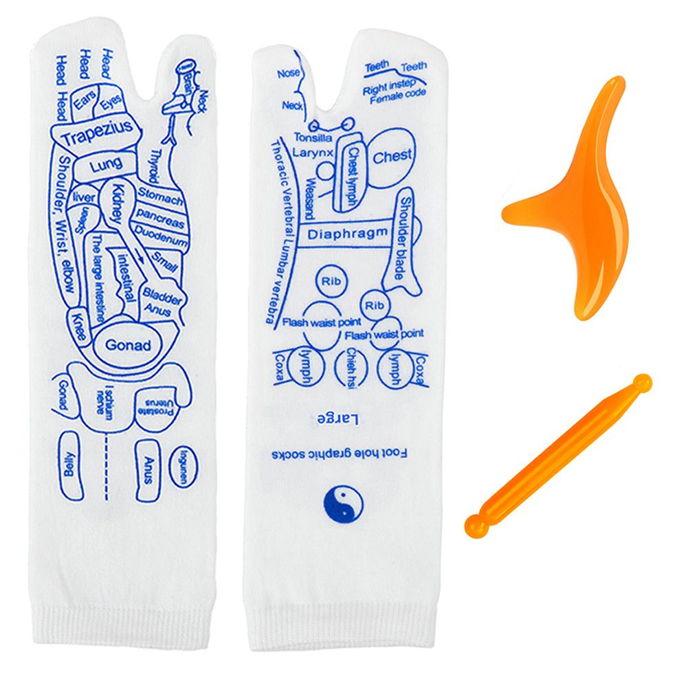 Носки для акупрессуры с массажным инструментом для массажа ног Носки для снятия усталости ног Английская иллюстрация Носки для точек на ногах