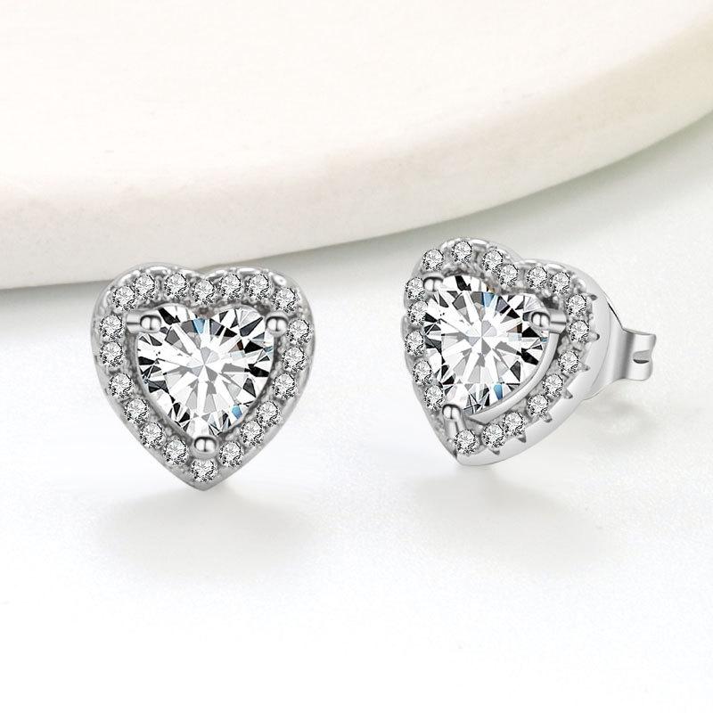 Zodiac Heart Shaped Cubic Zirconia Stud Earrings Minimalist Elegant Jewelry For Women