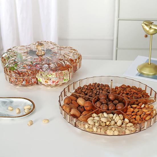 Поднос для закусок с крышкой, 6 отделений, пластиковый пыленепроницаемый, удобный в уходе круглый поднос для еды для сухофруктов