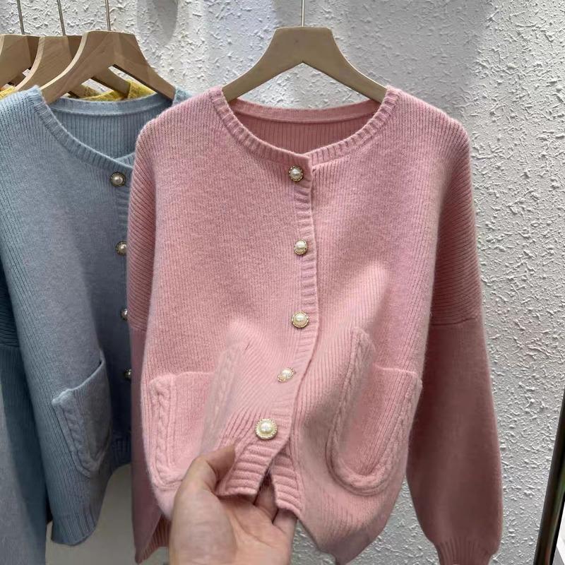 Кардиган, свитер, весенне-осенний свободный свитер с круглым вырезом, пальто, топ, женский мягкий клейкий милый однобортный вязаный кардиган
