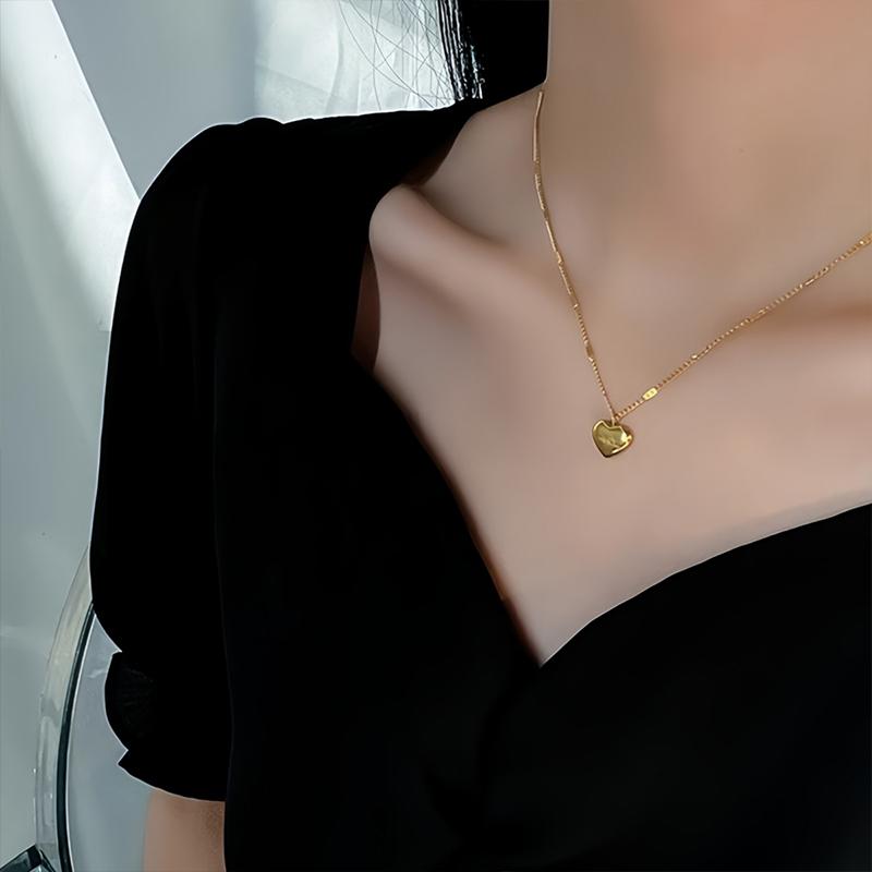 Elegant Stainless Steel Korean Love Heart Necklace Earrings Set Jewelry Gift for Her Romantic Anniversary Accessory