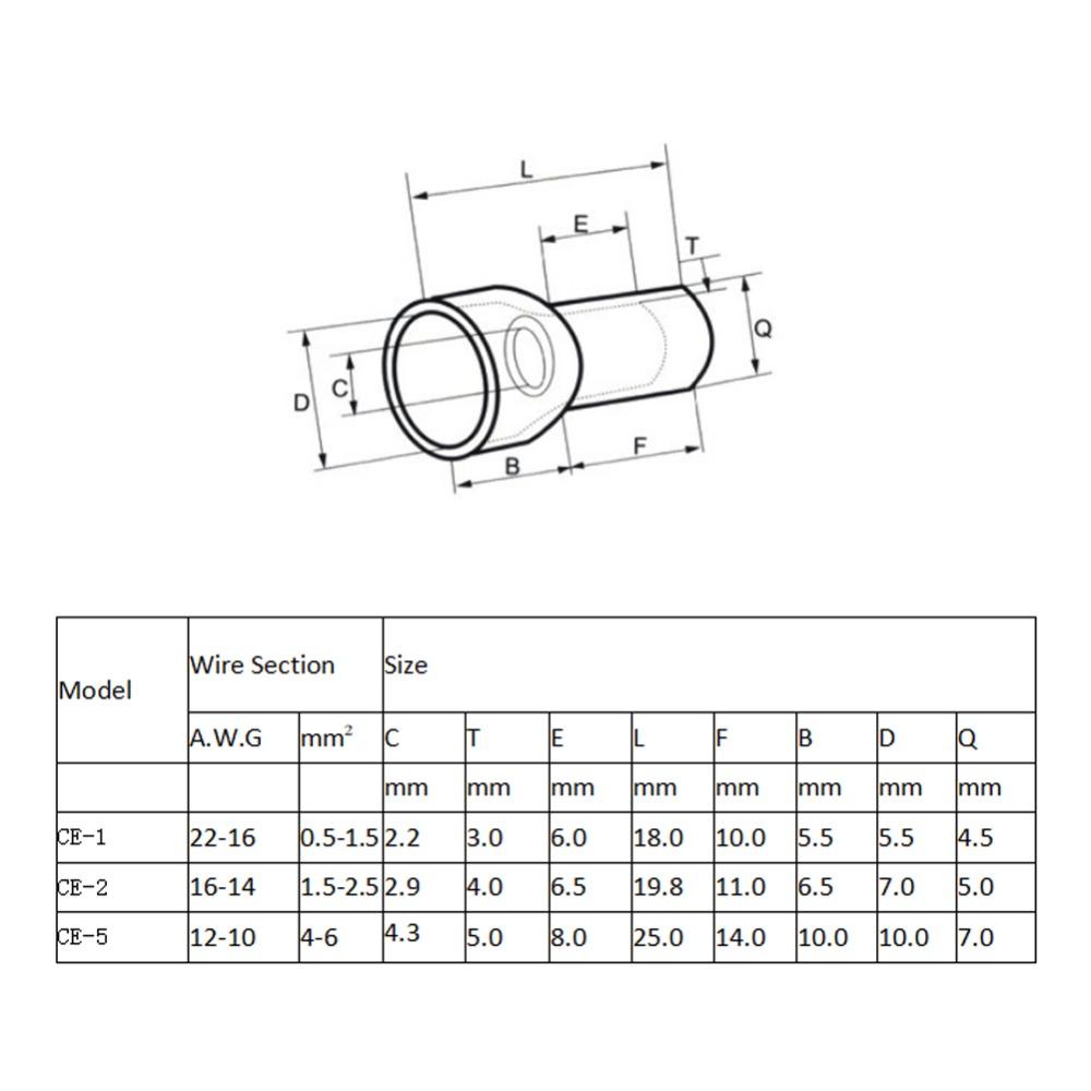 300Pcs CE-1/2/5 Close End Cap Crimp Terminals AWG 22-16/16-14/12-10 High Efficiency Closed End Crimp Connectors