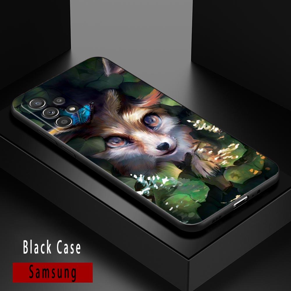 Милые чехлы с животными-лисами для Samsung Galaxy A52 5G Funda A13 A54 A52s A53 A72 A73 A33 A23 A32 A51 A71 Мягкий ТПУ Силиконовый Черный Чехол