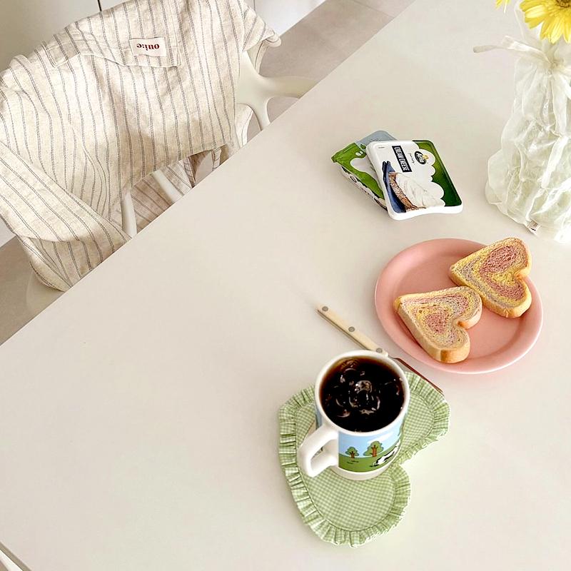 1Pc Checkered Placemat Korean Background Cloth Ins Gourmet Photography Sweet Heart-Shaped Coaster Desktop Decoration