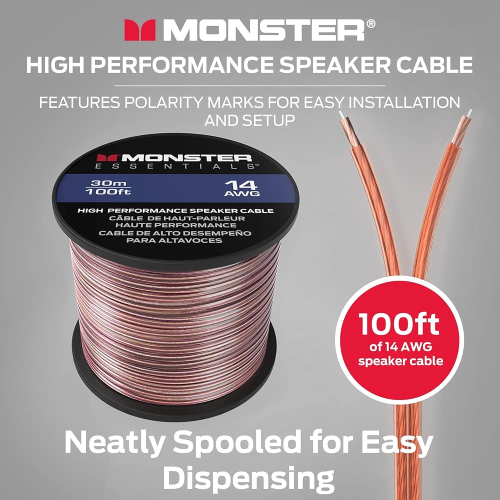 Кабель для акустической системы Monster, 14 AWG, 1 рулон, 30,48 м (100 футов) ME-S14-30M [Оригинальный продукт для внутреннего рынка]