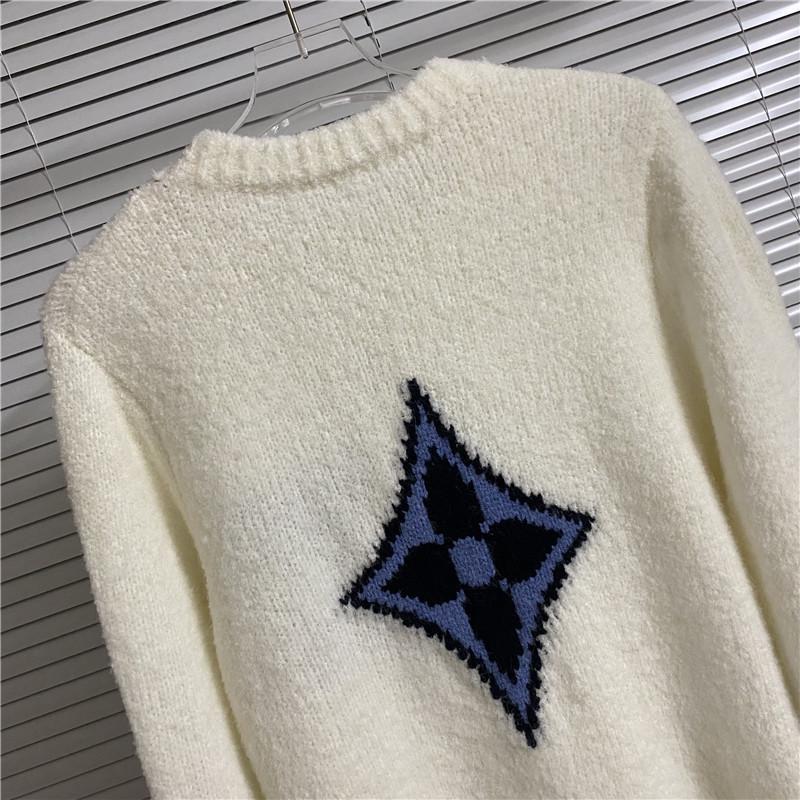 Men's and Women's Long-Sleeve Knitted Sweater with Donkey Family and Four-Leaf Clover Jacquard Design