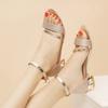 Fashion Women's Shoes 2024 Hot Sale One-word Buckle Women's Sandals Summer Solid Sequins Open Toe Low-heeled Sweet Daily Sandals Women
