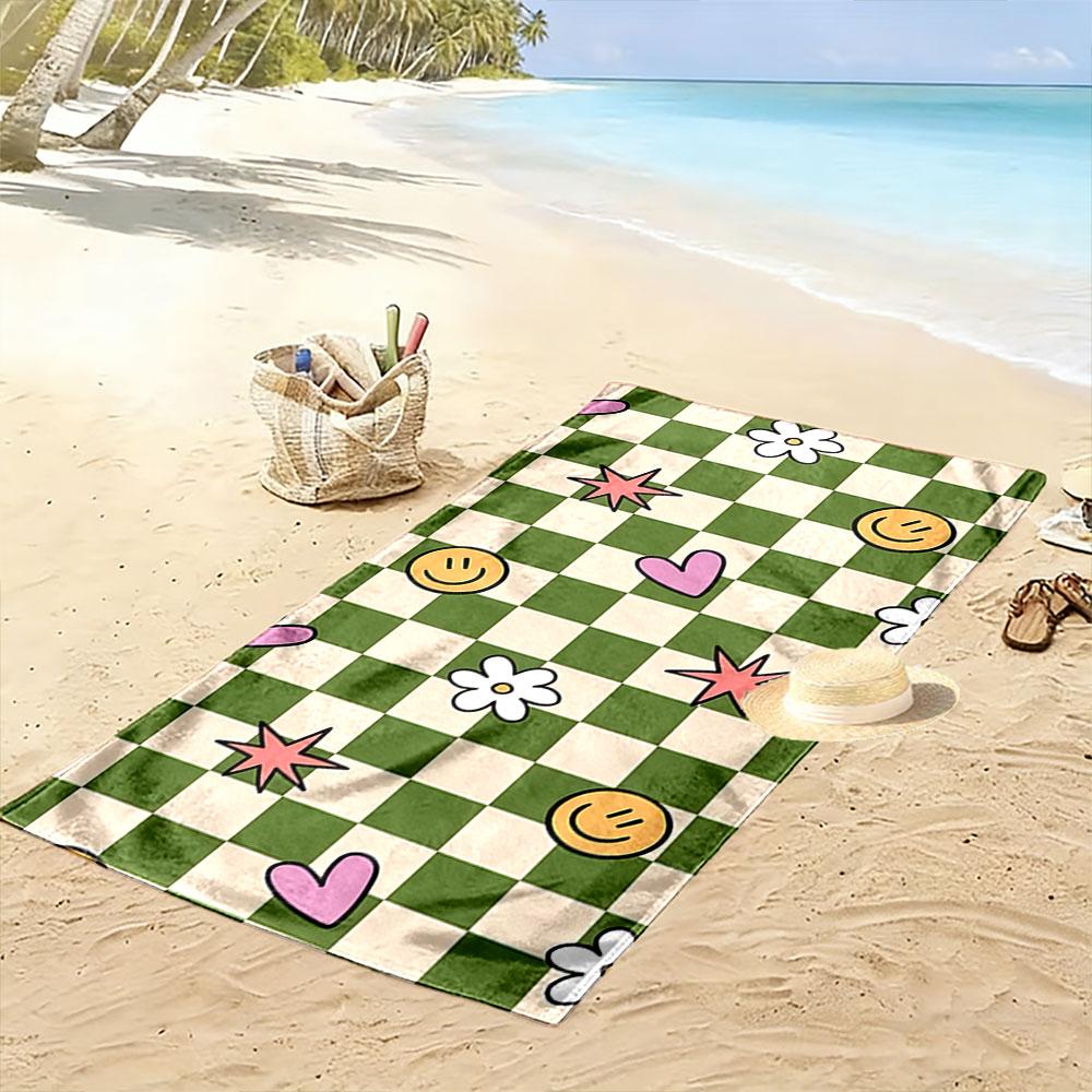 Retro Checkered Smiley Towel Beach Towel Quick-drying for Travel Outdoor Sports Jogging Beach and Swimming