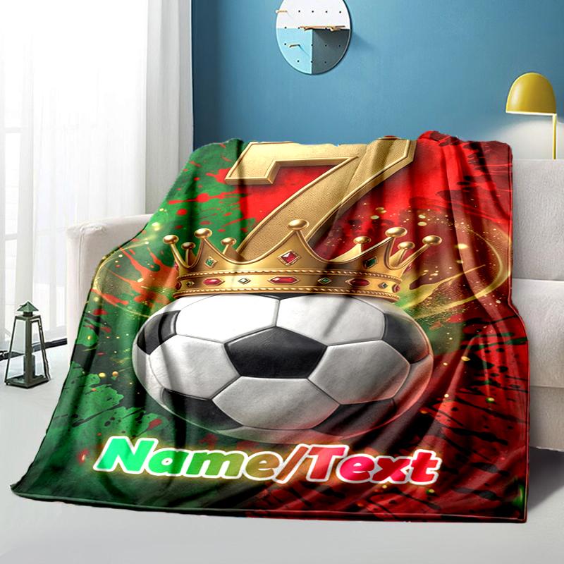 1PC Custom Name Soccer Field" outdooor Flannel blankets Throw Blanket All-Season Throw Gift Bedspread for Couch, Bed, Camping Holiday Birthday gift