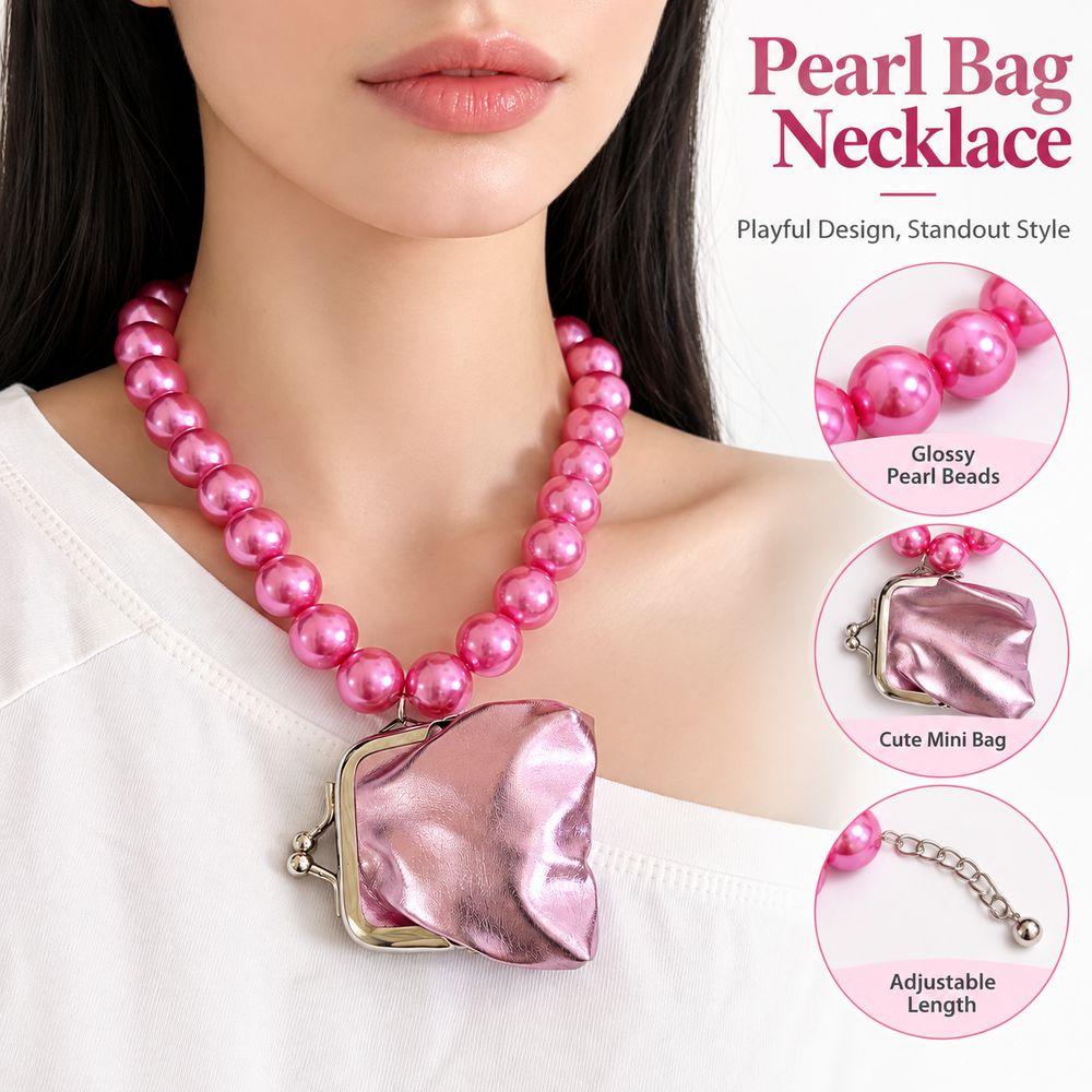 Imitation Pearl Pearl Pendant Necklace Colorful Party Jewelry New Design Mini Bag Necklace