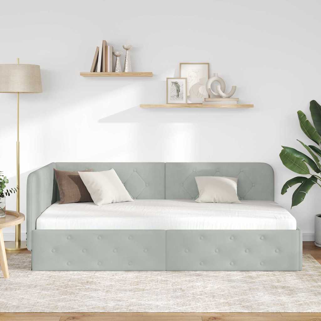 Corner Bed Frame Light Grey 90 x 200 cm Velvet