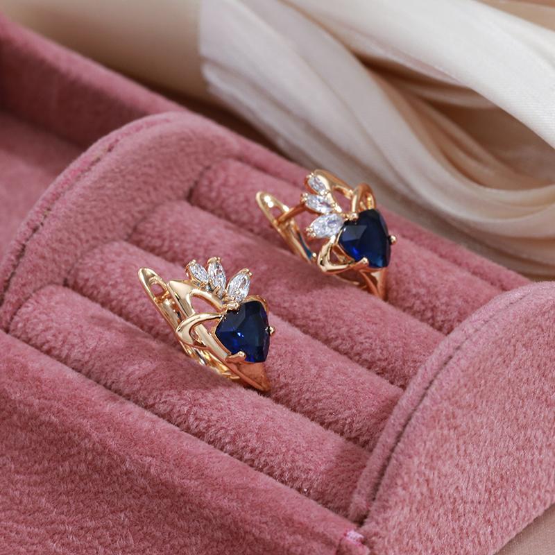 Женские серьги-капли Kinel темно-синего цвета с цирконием, розовое золото, свадебные изысканные украшения