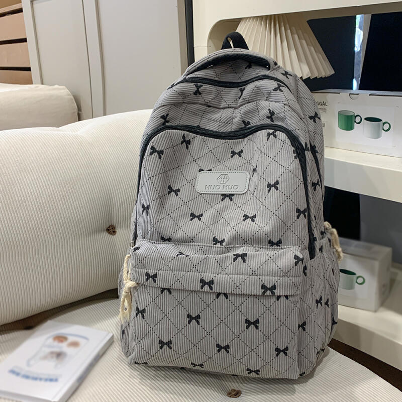 Рюкзак Вельветовый Школьный Рюкзак С Принтом Бантов Легкий Вместительный Дорожный Рюкзак