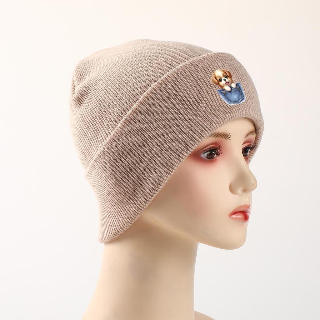 Карманная собака Зимняя вязаная шапка бини, Животное Skullies Бини Ветрозащитная уютная головная одежда Головной убор Вязаная шапка бини