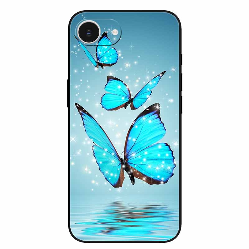 Black Phone Case Cover For Apple iPhone 16e Cases Printed TPU Soft Bumper Shell for iPhone16e 16e 2025 Protection Silicon Covers