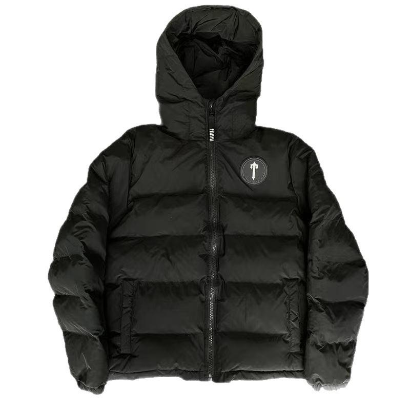 Mens Thick Hooded Cotton Puffer Jacket With Embroidery Back Streetwear Winter Coat Loose Fit