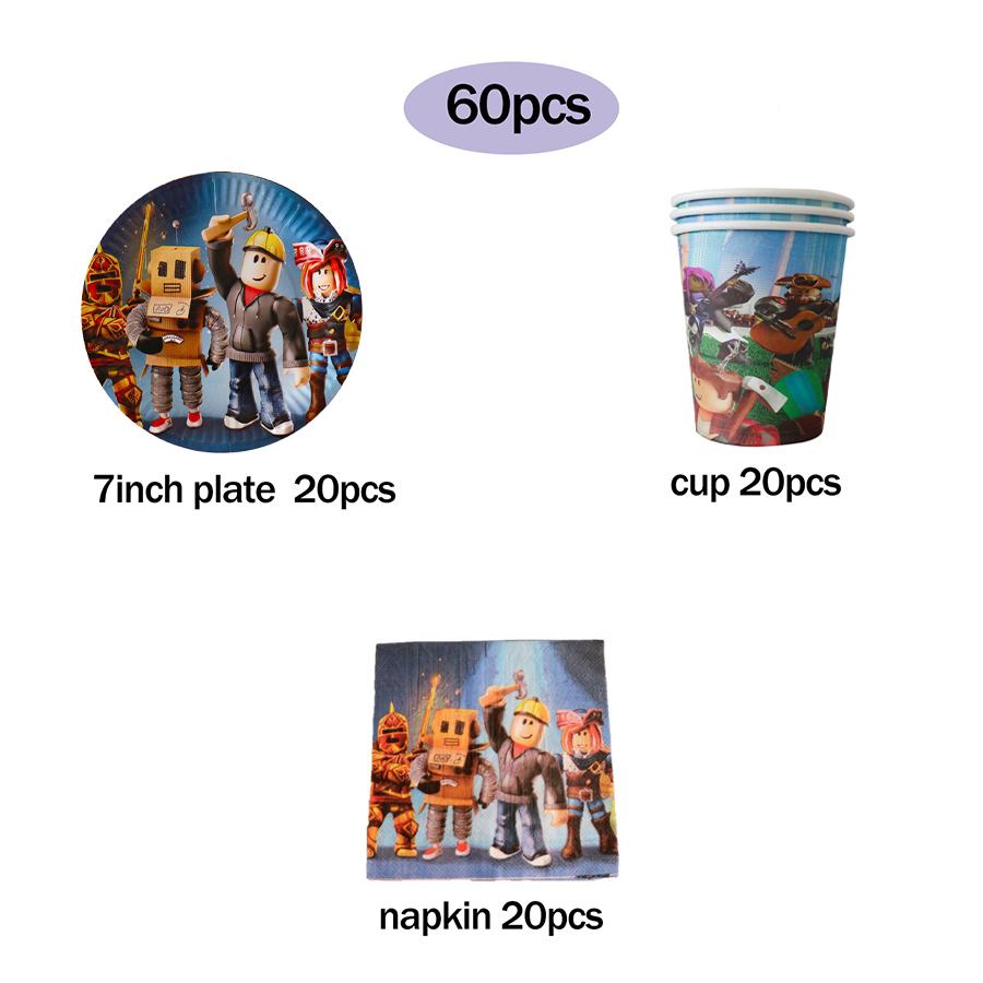 Robot Boy Happy Birthday Party Supplies Set Roblox Themed Paper Tablecloth Plate Cups Cake Balloons Baby Shower Game Decorations