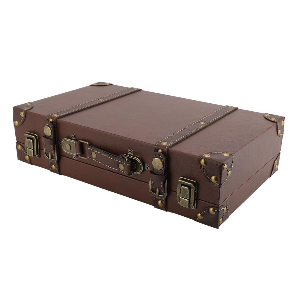 Wood Vintage Suitcase Brown Wooden Storage Box Multi-purpose Organizer Home Organization