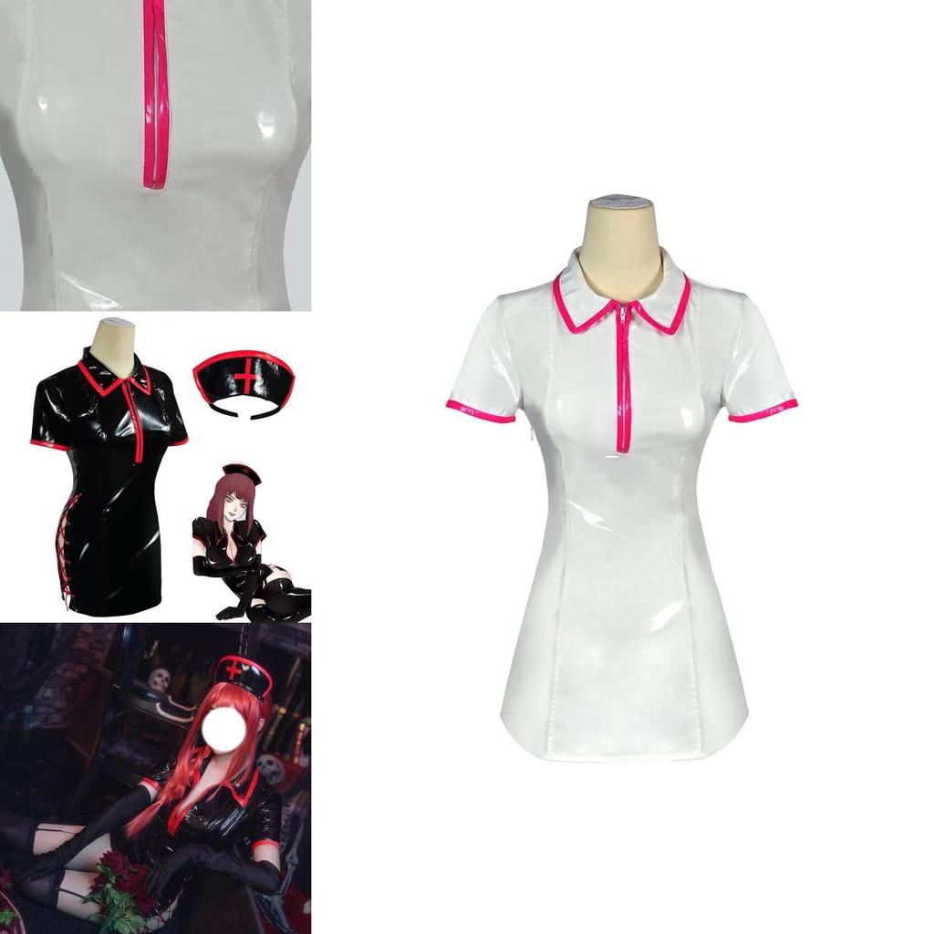 Человек-бензопила Макима Костюм медсестры для косплея Костюм из ПУ Парик для Хэллоуина Карнавала