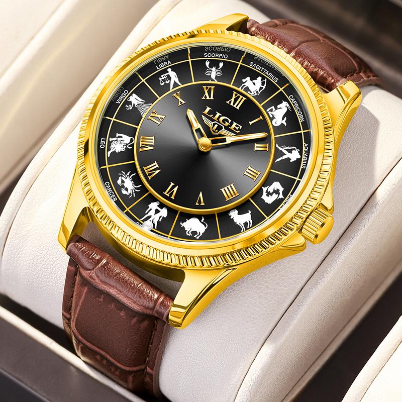 LIGE Fashion Watches Men Constellation Luxury Quartz Wristwatch 30M Waterproof Luminous Creative Gifts For Mens Watch Reloj