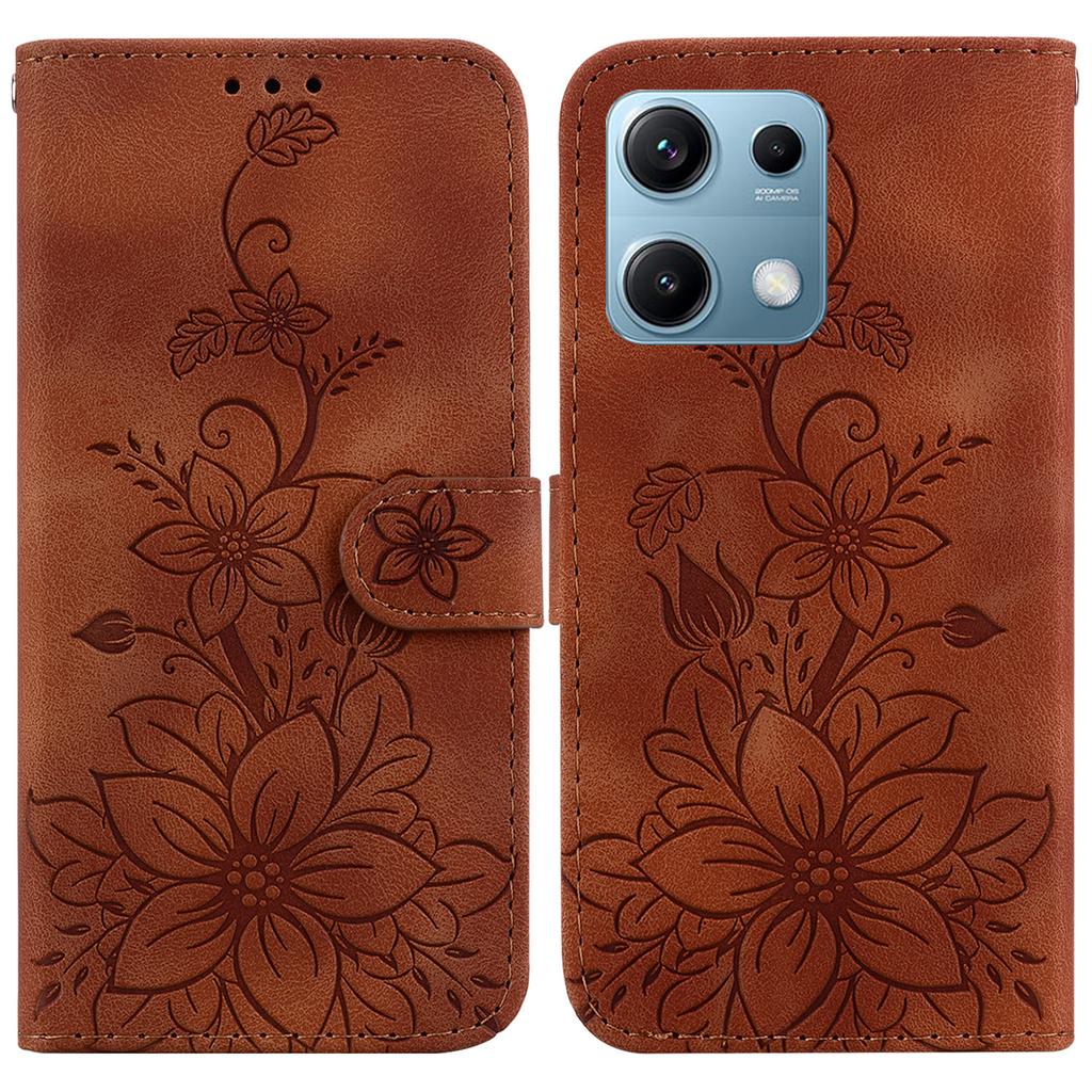 For Xiaomi Redmi Note 14S 4G Case Lily Flower Imprint Leather Phone Cover with Stand