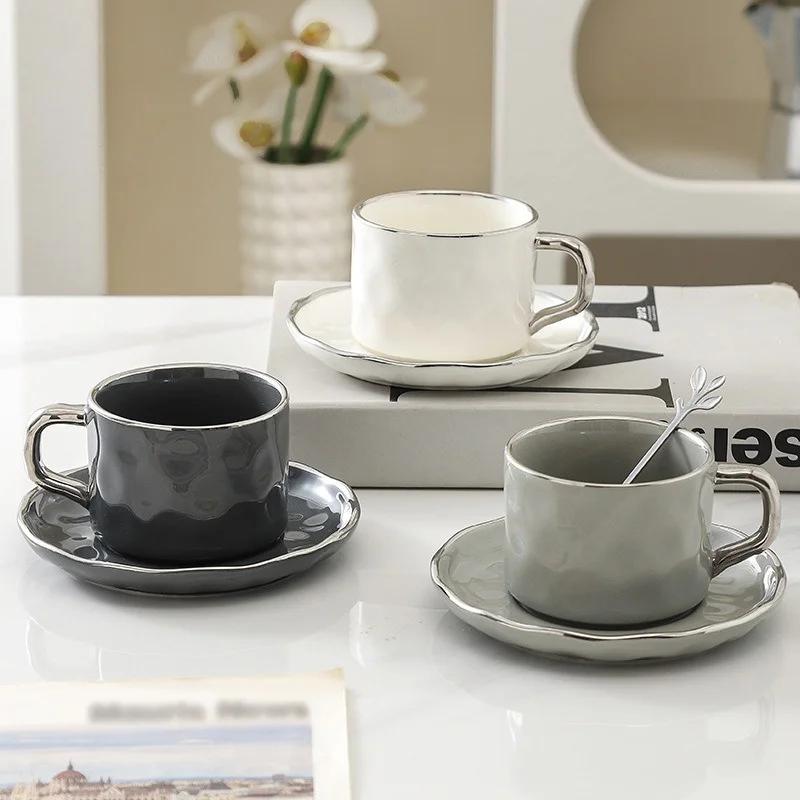 European Style Ceramic Coffee Cup with Saucer&spoon Set Afternoon Tea Dessert Tea Cup Breakfast Milk Cup Office Couple Water Cup