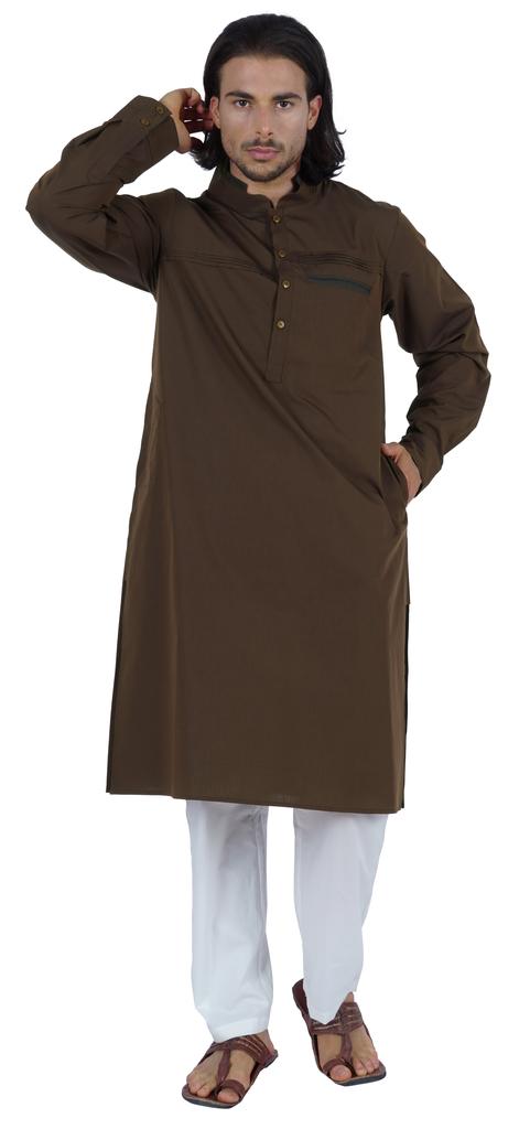 Atasi Мужская длинная однотонная кофта Henley с длинным рукавом и воротником-стойкой, этническая длинная