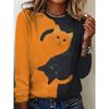 Осенняя женская футболка с длинным рукавом, милым принтом кошки, уличный кэжуал, круглый вырез, пуловер, одежда оверсайз